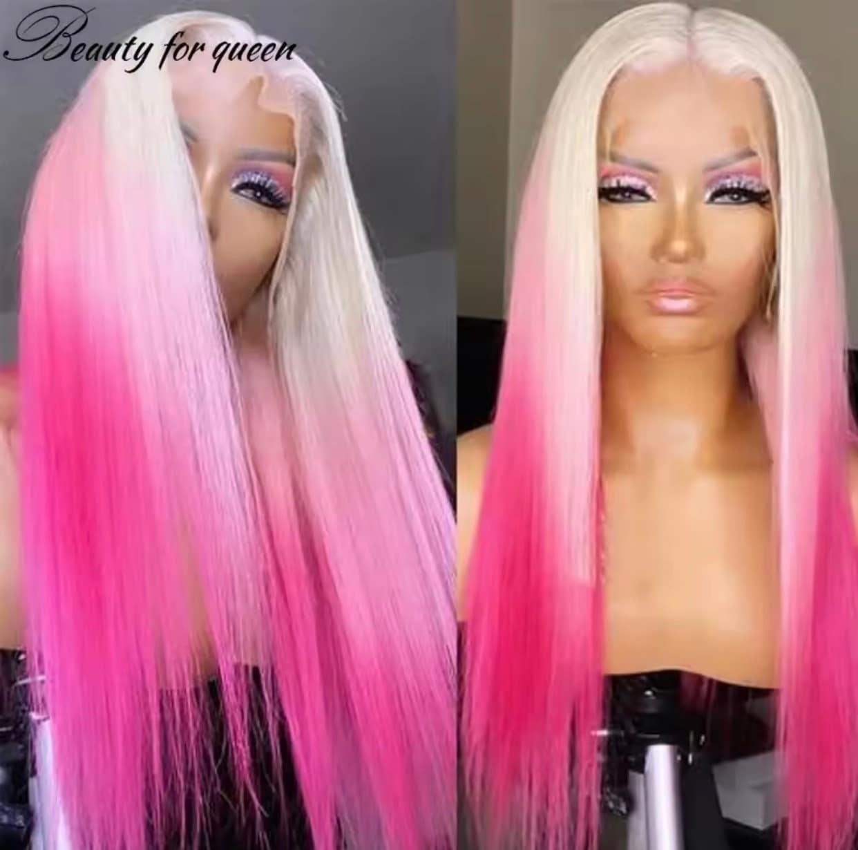 Highlight Grey Pink orange Colored 13x4 Lace Front Human Hair Wig For Women Cosplay Long Straight Lace Frontal Wig