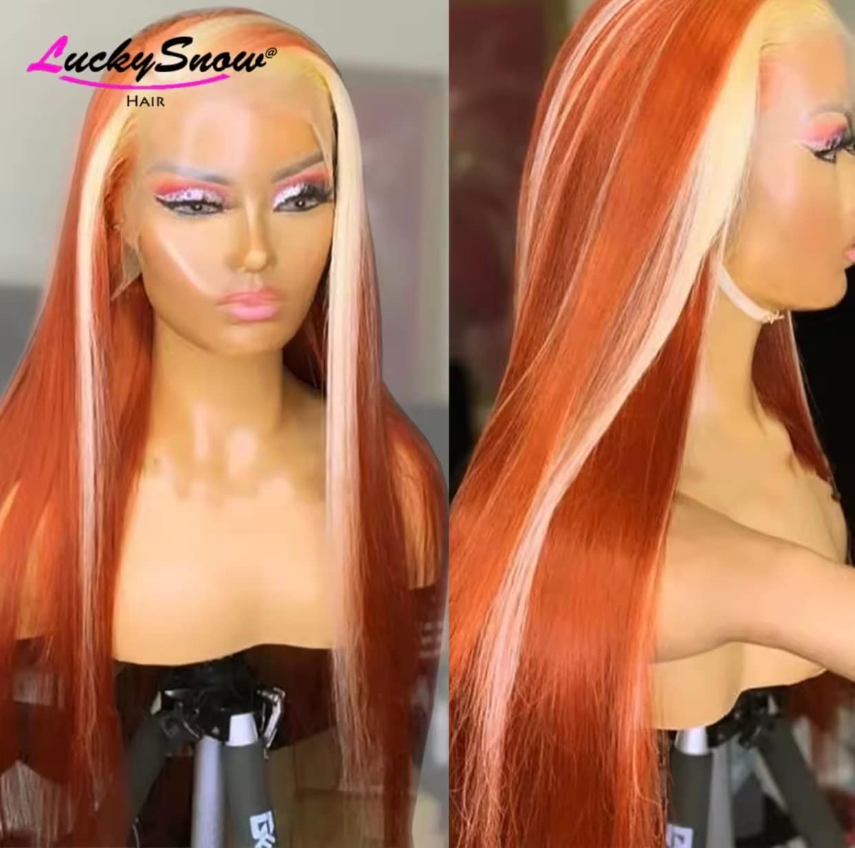 Highlight Grey Pink orange Colored 13x4 Lace Front Human Hair Wig For Women Cosplay Long Straight Lace Frontal Wig - Image 4