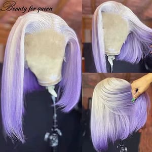 Purple Short Bob Wigs Lace Front Human Hair Wigs For Woman Ombre Blonde Colored Brazilian Straight Bob Wig Pre Plucked