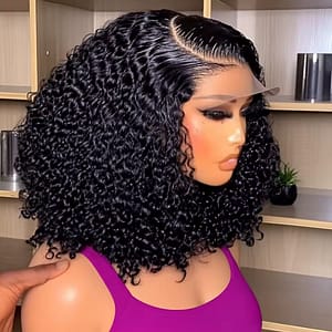 Brazilian Deep Water Wave Curly Bob,100% Human Hair Wigs Natural Black Deep Wave HD Lace Front