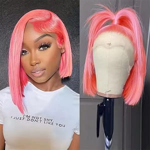 Pink Bob Wig Human Hair 13x4 Bone Straight HD Transparent Lace Frontal Wig 200% Brazilian Colored Lace Front Short Bob Wigs