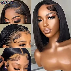 Straight Human Hair Wigs Bob 1b Black 10 inches Wig 5x5 13x6 Hd Lace Frontal Wig Bleached Knoted Baby Hair Pre Plucked Flash Sale