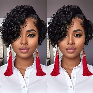 Short Bob Wig Pixie Cut Curly Human Hair Wigs For Women Black Color Deep Wave Lace Wig Preplucked Hai