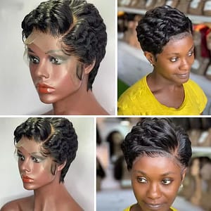 Pixie Curly 100% Human Hair Wig 13x4 Short Bob Wig Pixie Cut , Lace Frontal Human Hair Wigs for Black Women/Stretched Length