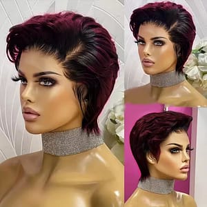 Brazilian Human Hair Pixie Bob Wig 13x4 Lace Front, 180% Density Pre-Plucked with Baby Hair & Natural Hairline Wavy Short Wigs