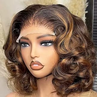 Highlight Bob Wig Human Hair 13x4 Ombre Lace Front Wigs Human Hair 180% Body Wave Short Bob Brown Colored Human Hair Wigs