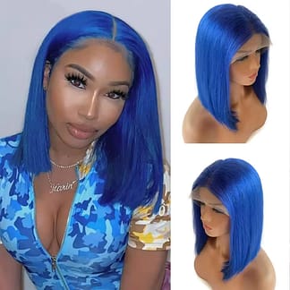 Brazilian Hair Straight Navy Blue Bob Human Hair Wig 180 Density 13x4 HD Lace Frontal Wigs On Clearance Sale For Black Woman