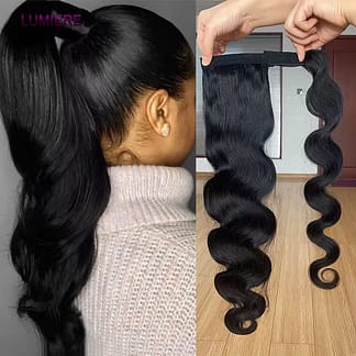 18A Body Wave Wrap Around Ponytail Human Hair Extensions 100% Real Virgin Raw Human Hair Brazilian Clip In For Women Double Weft