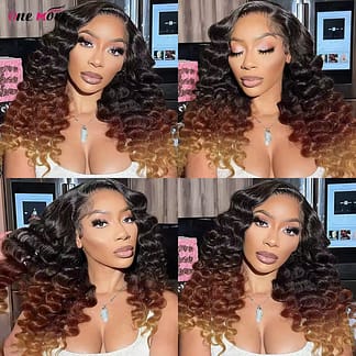 1B 4 30 Ombre Loose Deep Wave Lace Frontal Wig 13x4 Brown Colored Lace Front Human Hair Wigs 250 Density Deep Wave Frontal Wig