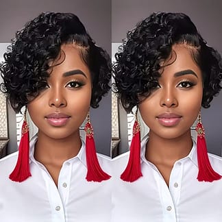 Short Bob Wig Pixie Cut Curly Human Hair Wigs For Women Black Color Deep Wave Lace Wig Preplucked Hai