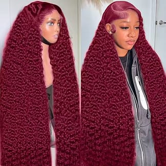200 Density 99j Burgundy 13x6 HD Lace Frontal Human Hair Wig Pre plucked Colored Brazilian Deep Wave Curly Human Hair Wig