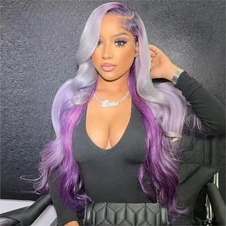 Lace Front Wig Ombre Purple With Silver Grey Body Wave Glueless Wig Human Hair 613 Lace Frontal Human Hair Wigs