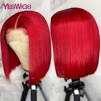 Double Drawn Hot Red Straight Short Bob Wigs Human Hair For Women 13x4 Lace Front Wig Pre Plucked Red Bob Wigs
