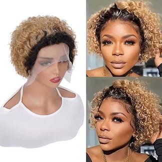 6inch Short Bob Curly Wig Pixie Cut Wig Human Hair Curly 13x1 Transparent Lace Wig 1b 27 Honey Blonde Colored Wigs For Women