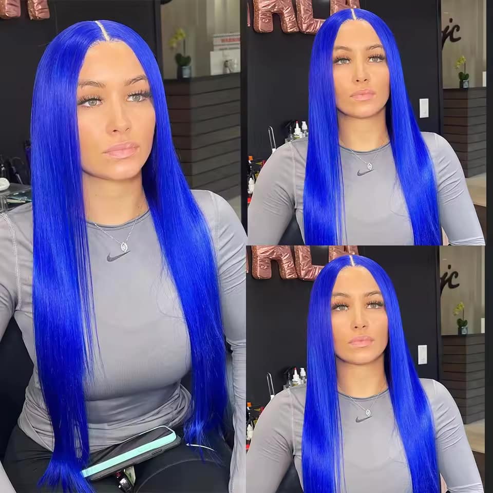 Navy Blue Color Hd Transparent Lace Frontal Wigs 100% Human Hair For Black Women Brazilian Straight Blue Colored Lace Front Wig/Color: - Image 4