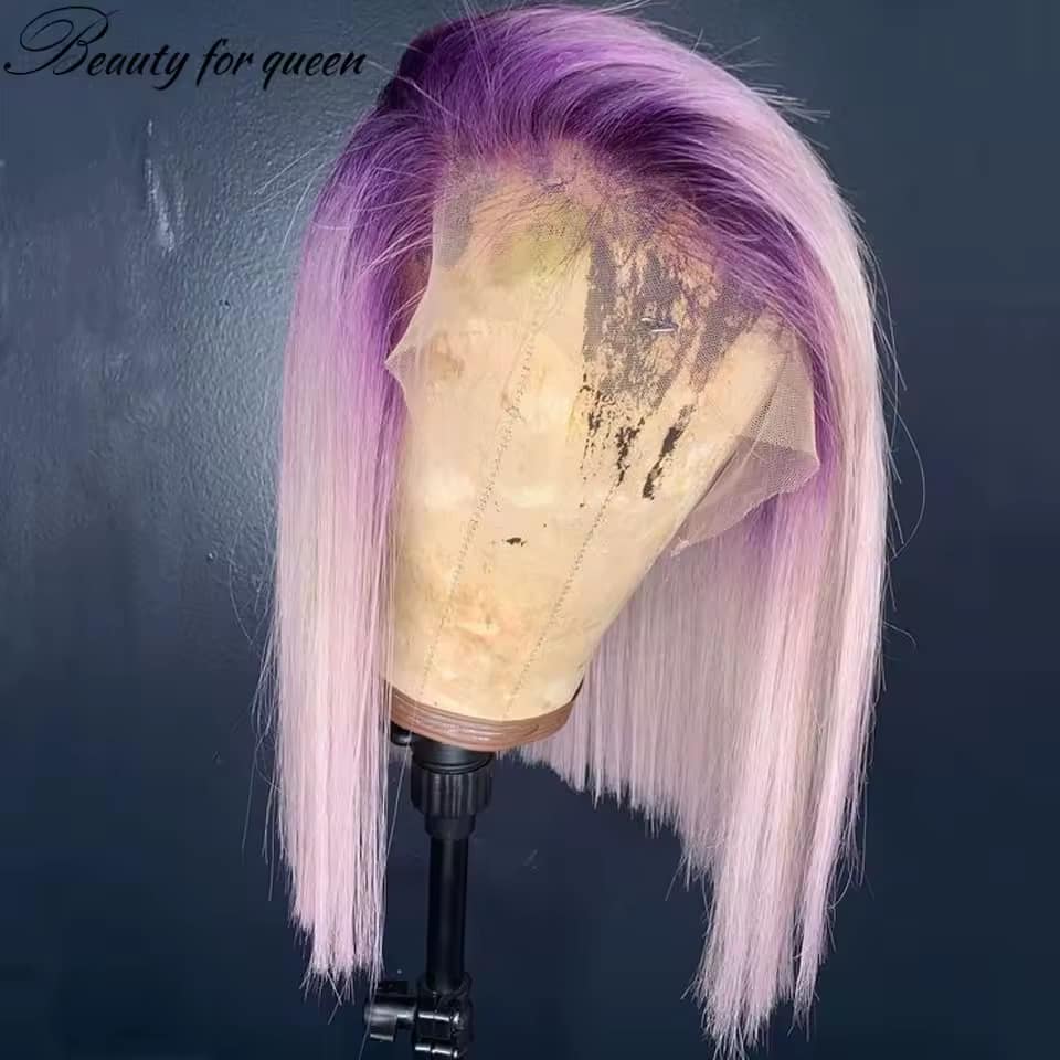 Purple Short Bob Wigs Lace Front Human Hair Wigs For Woman Ombre Blonde Colored Brazilian Straight Bob Wig Pre Plucked - Image 3