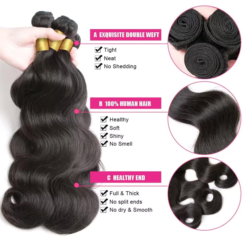 Body Wave 100% Human Hair Bundles With Closure Unprocessed Brazilian 3 Bundles with 4x4 Free Part Lace Closure For Women Remy - Image 2