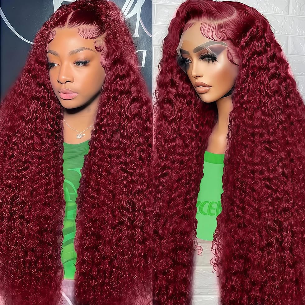 HD Transparent Lace 200 Density, 13x6 Full Frontal Lace 99j Burgundy ...